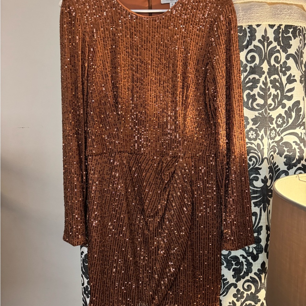 Brown Sequin Long Sleeve Sheath Dress for Cocktail